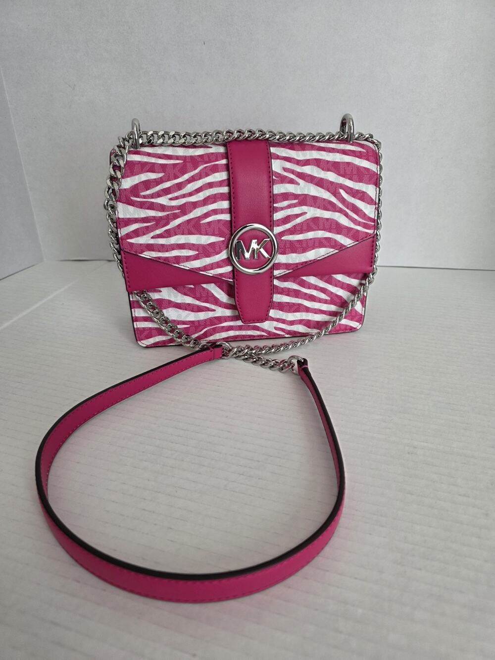 Michael Kors Greenwich Small Flap Crossbody Bag - Dragonfruit Pink Zebra Print